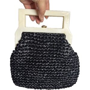 Vintage‎ La Regale Black Woven Bag White Frame 1960s Mid Century Handbag DAMAGED